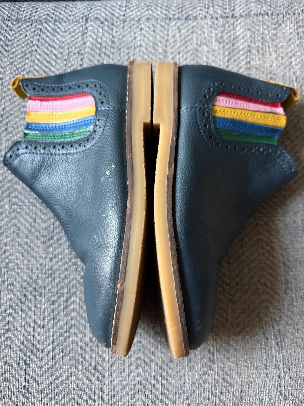 Mini Boden Leather Chelsea Boots, College Navy Rainbow Size: 32